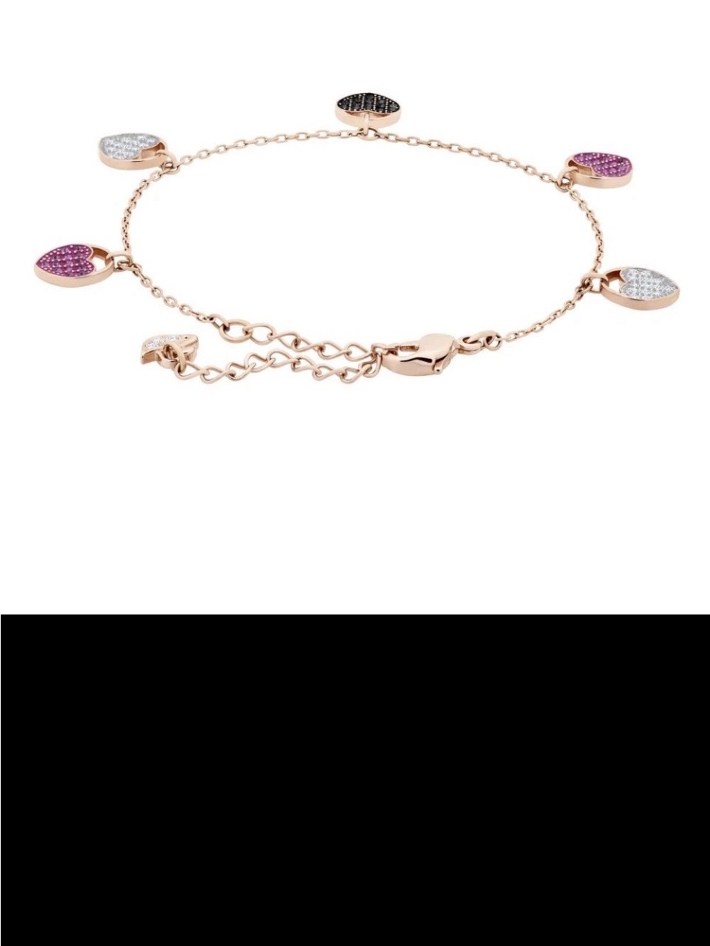 Swarovski Rose Gold Bracelet with Pink, Black & White Heart Charms - Picture 6 of 6